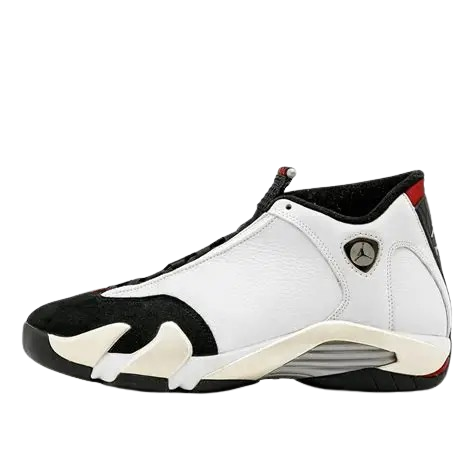 Full pair view of the Air Jordan 14 Black Toe OG, style 136011-101, size 12. Authentic.