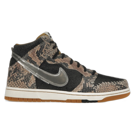 Nike Dunk High "CMFT Snakeskin" — Black/Metallic Silver-Sail (716714-001)