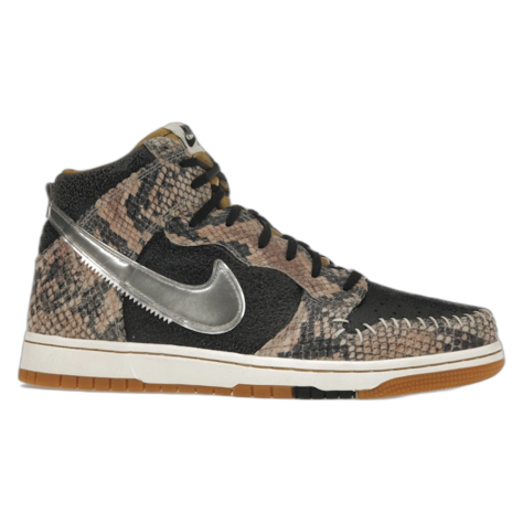 Nike Dunk High "CMFT Snakeskin" — Black/Metallic Silver-Sail (716714-001)
