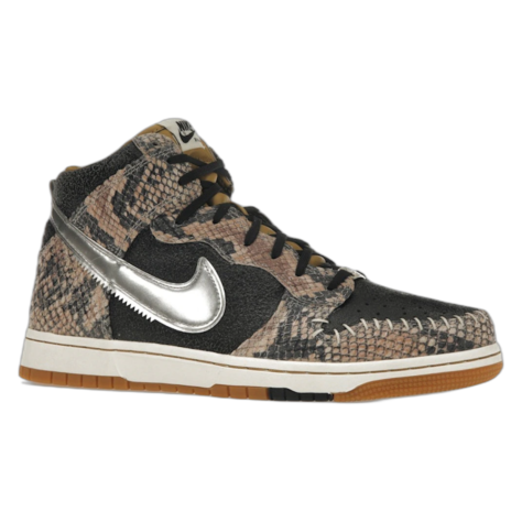 Nike Dunk High "CMFT Snakeskin" — Black/Metallic Silver-Sail (716714-001)