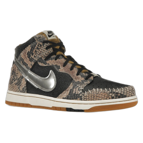 Nike Dunk High "CMFT Snakeskin" — Black/Metallic Silver-Sail (716714-001)