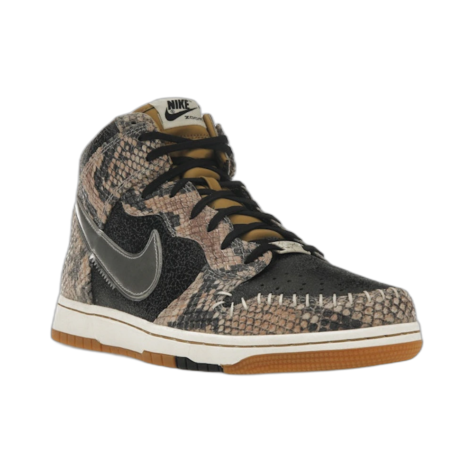 Nike Dunk High "CMFT Snakeskin" — Black/Metallic Silver-Sail (716714-001)