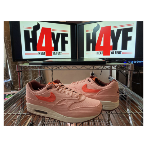 Nike Air Max 1 “Coral Stardust Corduroy” — Coral Stardust/Bright Coral-Oxen Brown (FB8915-600)