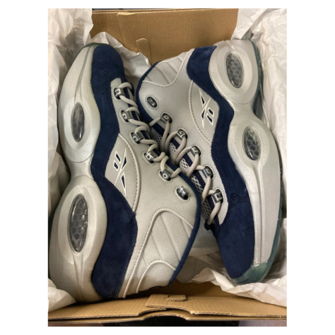 Reebok Question Mid “Gridiron” — Vector Navy/Silver Metallic-White (FZ3945)