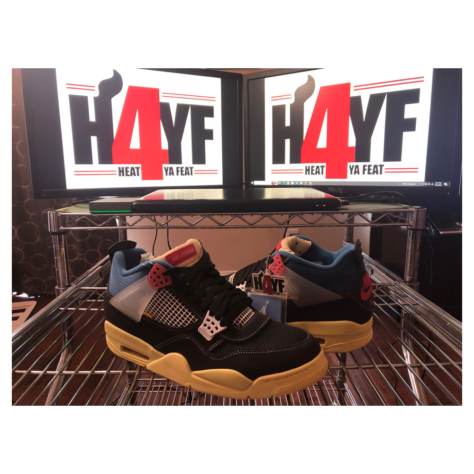 Union x Air Jordan 4 — Off Noir/Brigade Blue-Dark Smoke Grey-Light Fusion Red (DC9533-001)